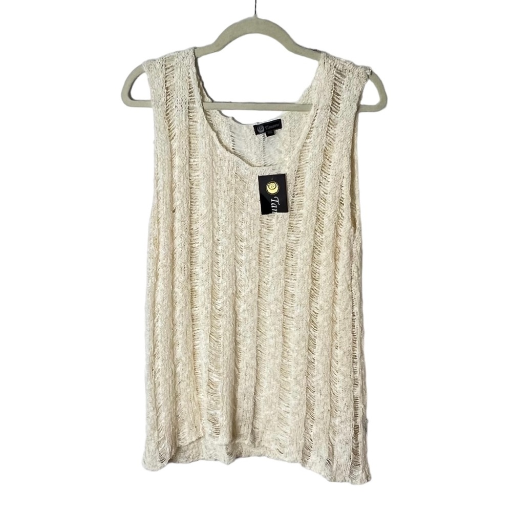 Tanami Sleeveless Shredded Look Off White NWT Sweater Sz M/L